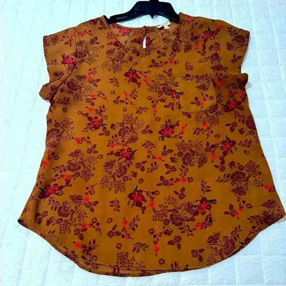 Lily White Brown Flower Top - Size Large - Picture 1 of 5